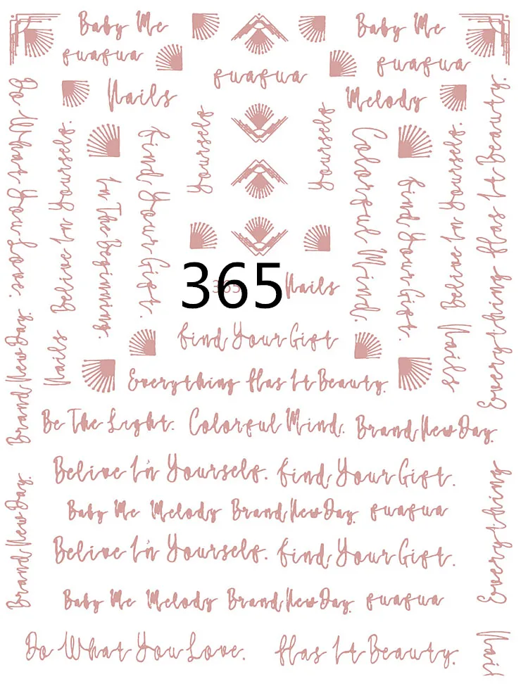 1 лист, розовое золото, 3D стикер для ногтей, полоса, волнистая линия, алфавит, клей для накладных ногтей, переводная наклейка, многоразмерные маникюрные наклейки для ногтей - Цвет: 365