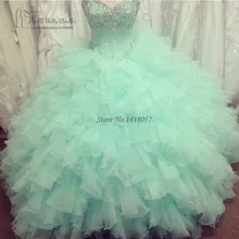 Сладкие 16 Бальные платья Vestido De 15 anos Barato Зеленая мята Дешевые Quinceanera платья дебютантка оборками платья кристаллы