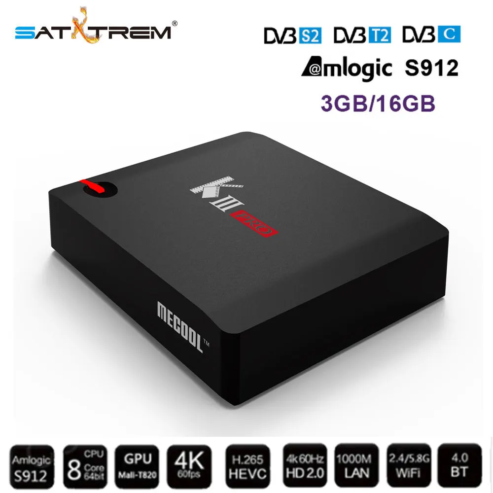 

MECOOL KIII PRO DVB-S2 DVB-T2 DVB-C Android 7.1 TV Box 3GB DDR4 16GB K3 Pro Amlogic S912 Octa Core 64bit 4K Combo CCCAM NEWCAMD