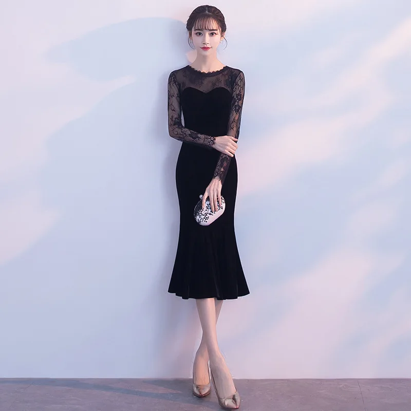 

Noble Women Slim Mermaid Dress Elegant Robe De Soiree 2019 Fashion Dresses Tulle Sexy Lace Banquet Abendkleider Vestido 3XL