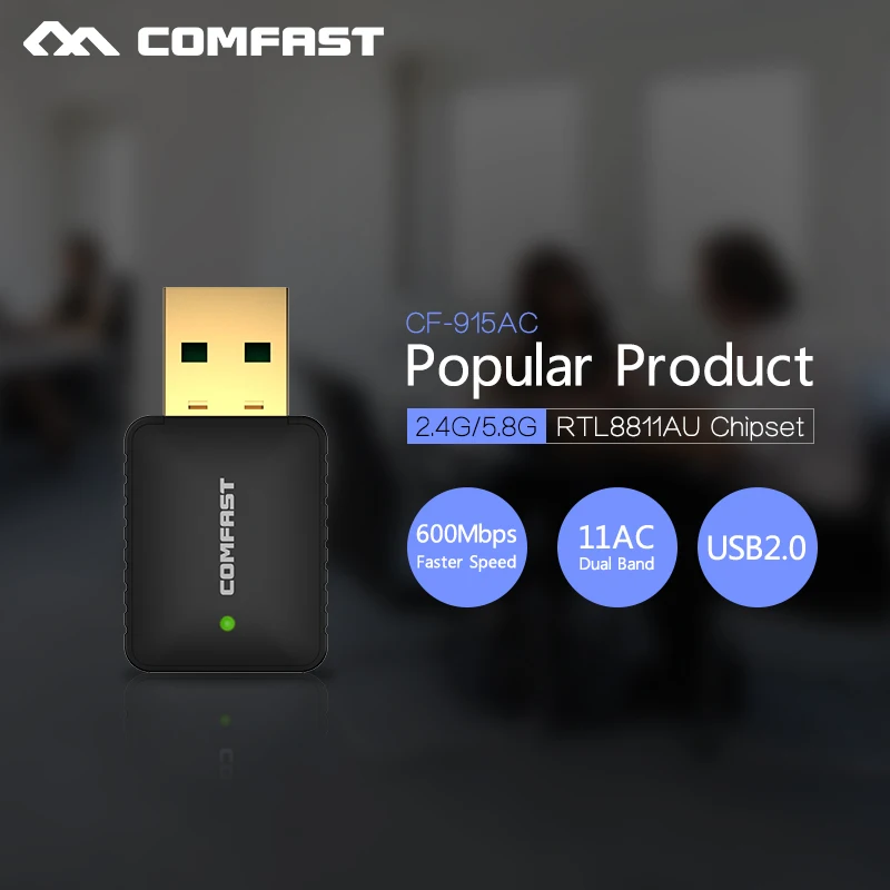 600Mbps Wireless Wi fi Adapter COMFAST Mini PC WiFi Adapters USB WiFi antenna Dual Band 2.4GHz+5GHz Network Card 802.11b/n/g/ac