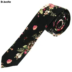 Для мужчин ретро узкий галстук хлопок черный цветочный и листья, узкие шеи галстук Классический жениха связей для Свадебная вечеринка ZBJ033