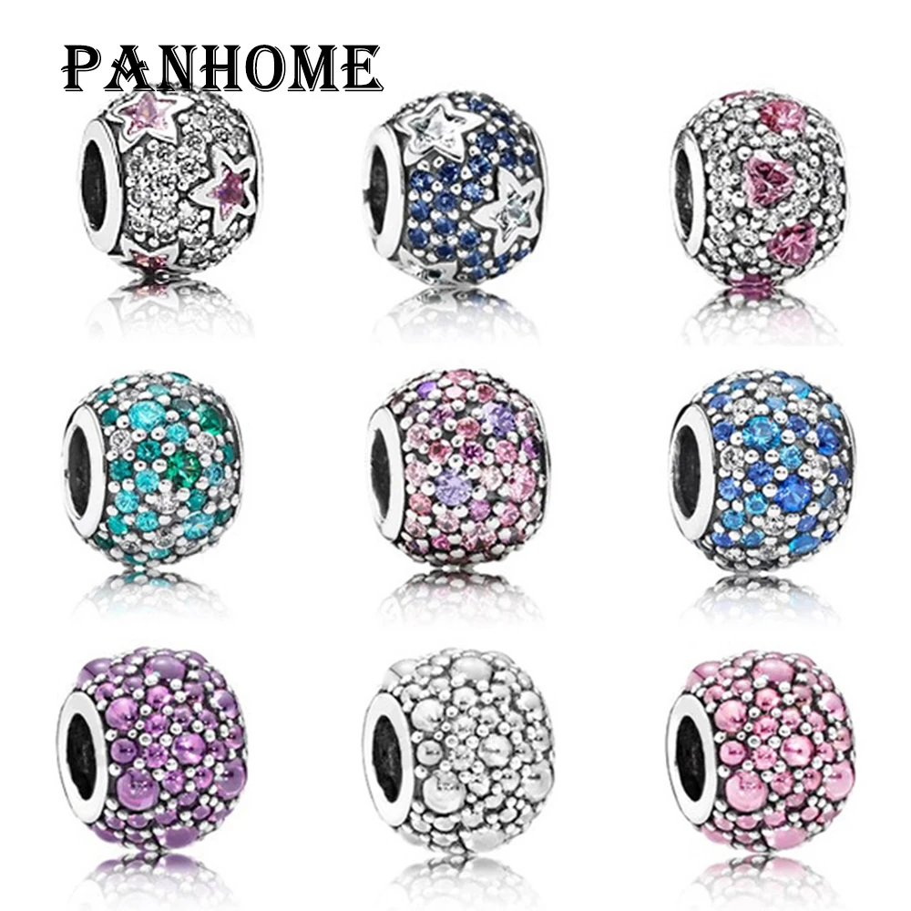 

PANHOME 925 Sterling Pure Silver Sparkling STATS Clip Charm Bead Fit Original Bracelet DIY Earrings pendant Authentic Jewelry