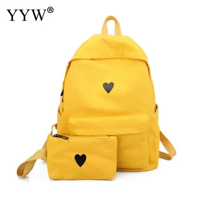 Yellow Women Backpack Set For School Teenagers Girl Fashion School Bag