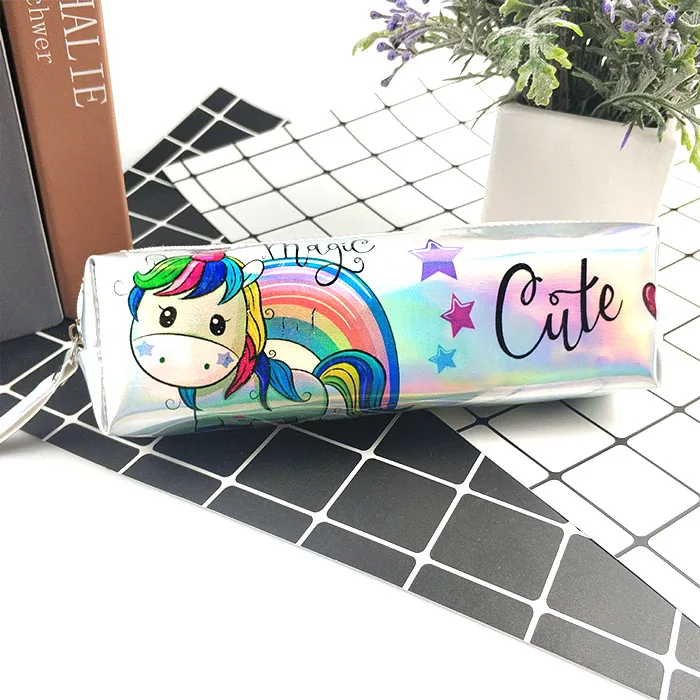 Милый чехол-карандаш с лазерным единорогом для девочек, Kawaii, школьная сумка для ручек, коробка для канцелярских принадлежностей, сумка для хранения, офисные школьные принадлежности, escolar - Цвет: rainbow unicorn