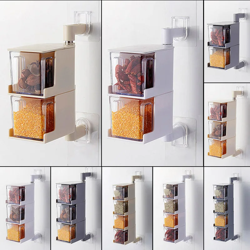 2 3 4 Layer 360 Degree Rotating Wall Mount Spice Rack Seasoning