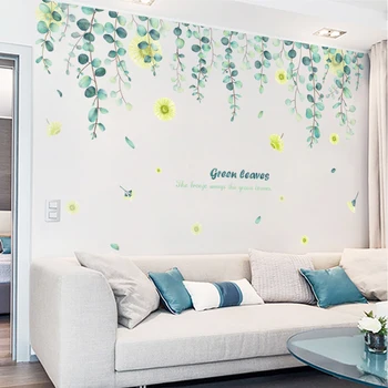 

Green Leaves Nordic Plant Bonsai Wall Stickers DIY Daisy Plant Wall Decals for Living Room Bedroom Decoration Home Decor Sticker