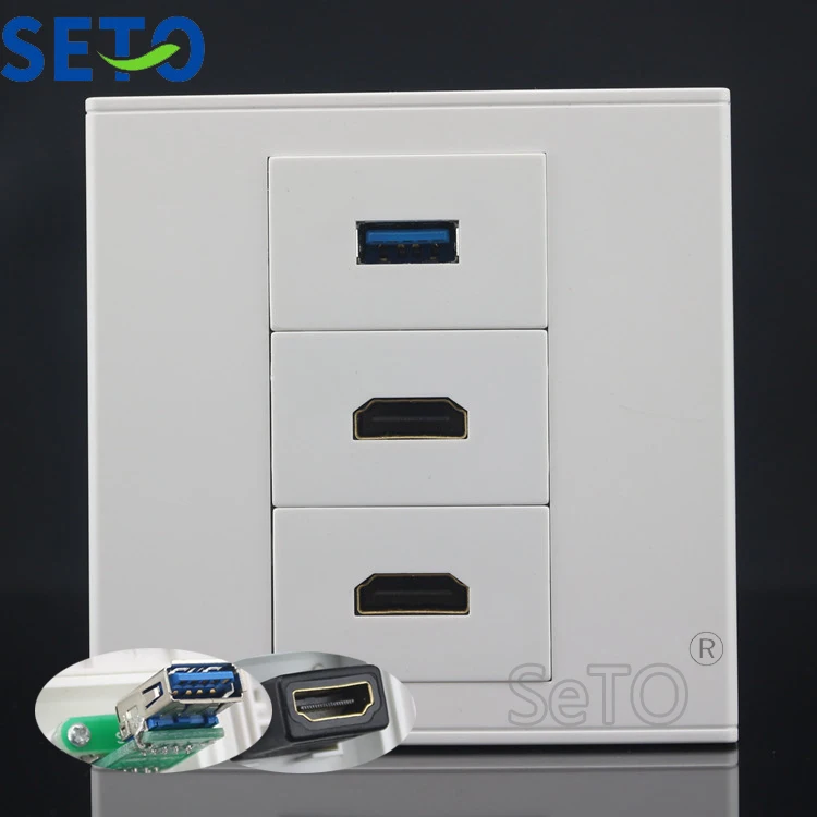 SeTo 86 Тип Двойной 2 0 HDMI + один порт 3 USB Ассорти панель настенная гнездо Keystone Лицевая