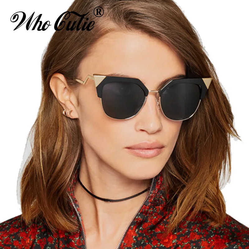 

WHO CUTIE 2018 Women Triangle Cat Eye Sunglasses Brand Designer Rays Mirror Lens Fashion Cateye Sun Glasses Shades Oculos OM126