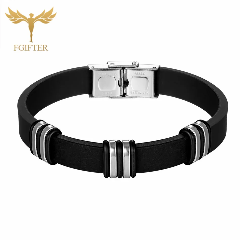 

Teen Black Bracelet Bangle Jewelry Fashion Rubber Bracelet Men Wristband Stainless Steel Cuff Bracelets For Women Bangles