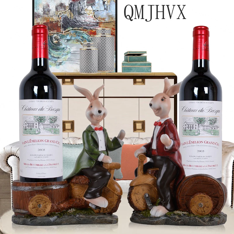 

Tooarts rabbit Wine Rack Cork Container Bottle Wine Holder Kitchen Bar Wine Craft Christmas Gift Handcraft Animal Wine Stand