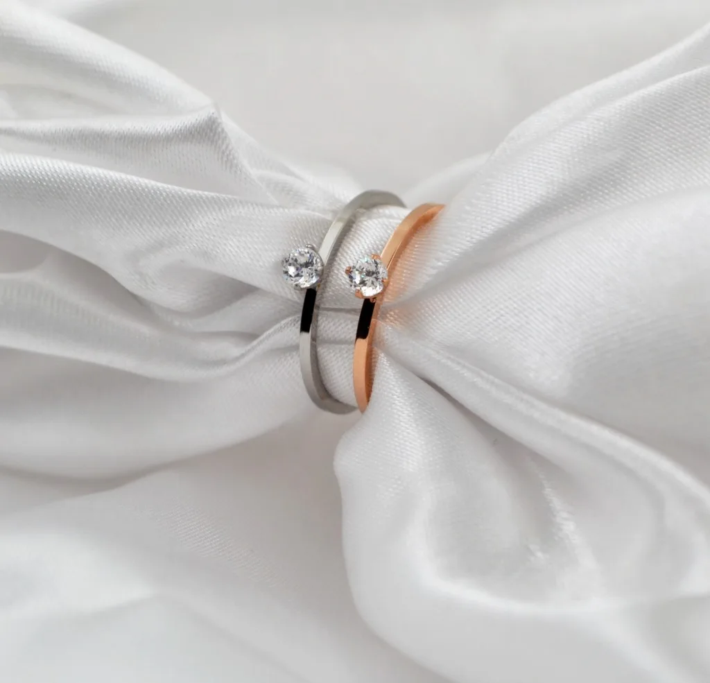 

US 3 to 10 size Round CZ Crystal Stone Tension Setting Rose Gold & Silver Color for Girls Women Eternity Ring