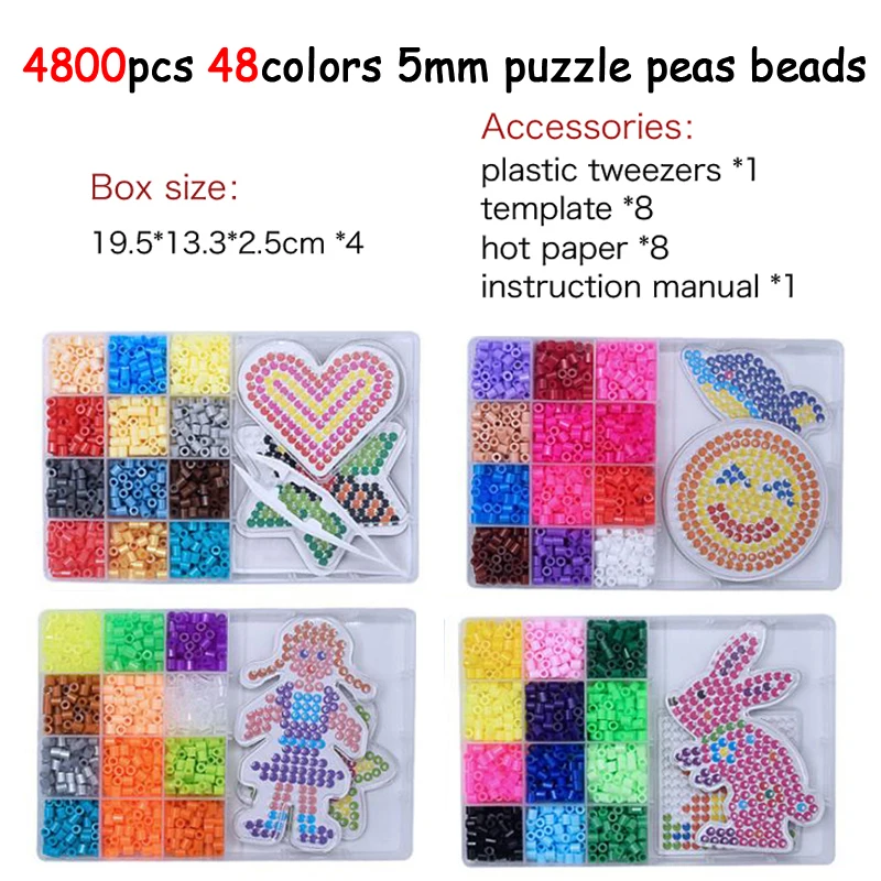 

4800pcs/set 48Color Hama Beads 5mm DIY Pegboard Tool Tweezer Puzzle Peas Beads Board Colors Puzzles Toys for Children DOLLRYGA