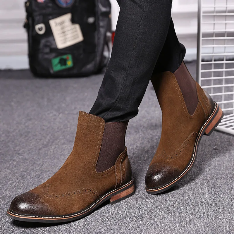 Vintage 2016 Men's Winter Shoes Genuine Leather Ankle Boots Retro Short Martin Boots Round Toe Booties