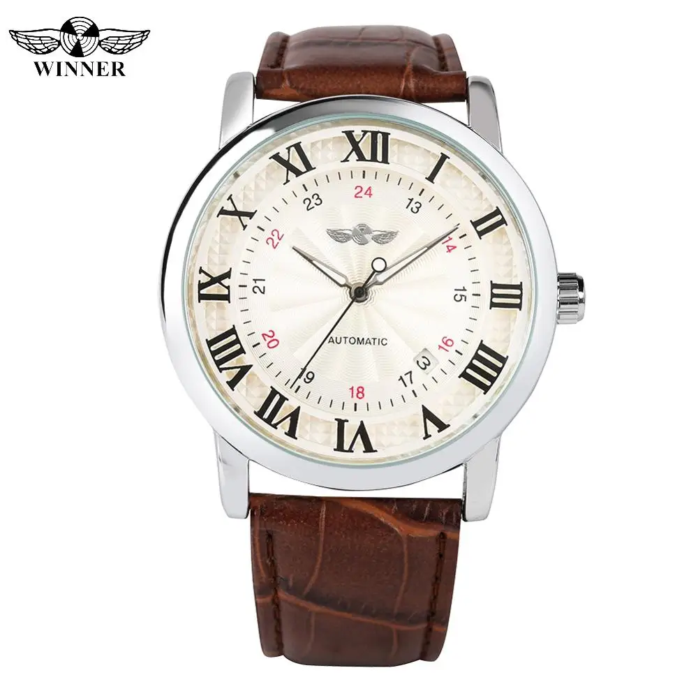 

Luxury Brand Calendar Automatic Mechanical Watch for Men Roman Number Watch for Teenagers Man's Business Leather Strap Watches