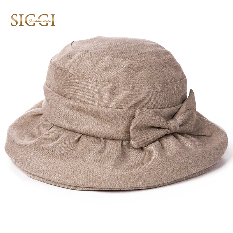 

FANCET Women Sun Hat Summer Bowknot Drape Adjustable String Moisture Wicking Sweatband Elegant Solid Khaki Hat Clearance 69020