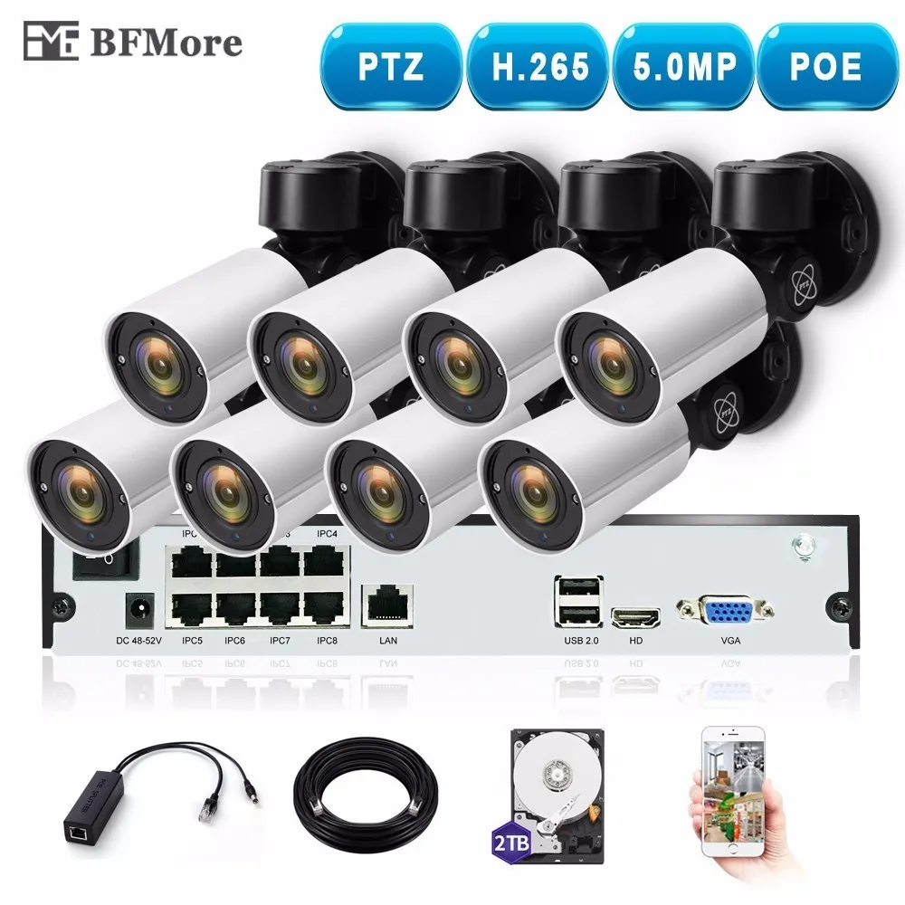 

BFMore 8CH H.265 PTZ 5.0MP POE 4X Zoom NVR Kit CCTV System IP Camera Outdoor Video Security Surveillance Set Night Vision DIY