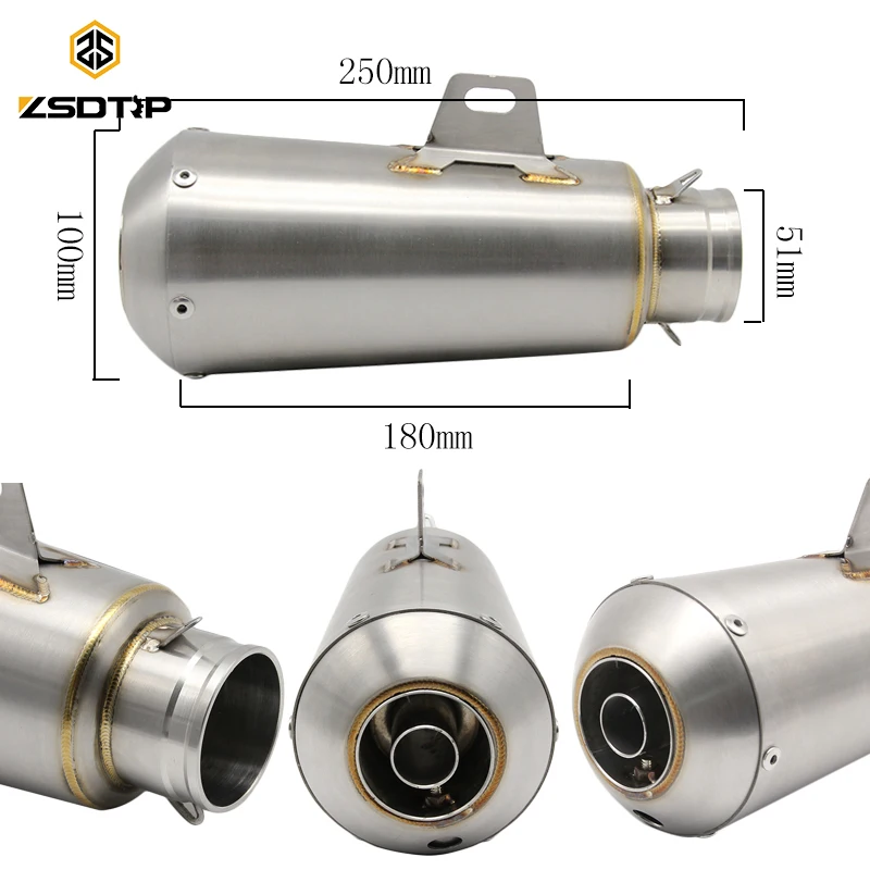 

ZSDTRP 38-51mm Universal Motorcycle Exhaust Muffler Tip Pipe Silp On Modified 250mm Stainless Steel Silencer Exhaust System