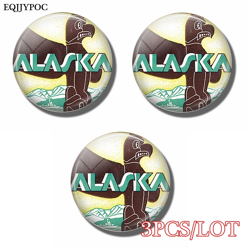 

Vintage Alaska Refrigerator Magnets 30MM Magnet Fridge Glass Dome ALASKA Totem Pole Travel Art Souvenir Magnetic Stickers