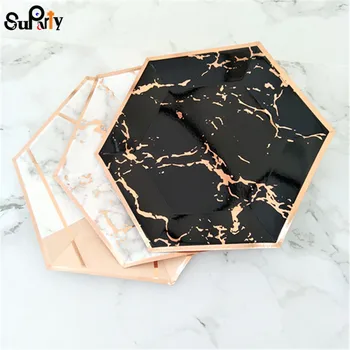 

24pcs Black/Marble Paper plates Rose Gold Foil Party Plates Wedding Paper Plates Bridal Shower Decorations Baby Shower Tableware