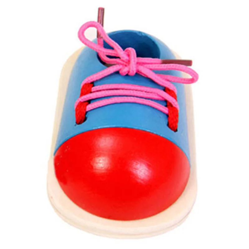 

New 1Piece Educational Learning Education Fashion Toddler Lacing Shoes Montessori Kids Wooden Toys Children Toys Drop Shipping