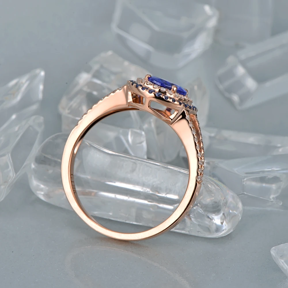 Caimao 1.32ct Танзанит Halo инкрустированное бриллиантами 14K розовое золото обручальное кольцо