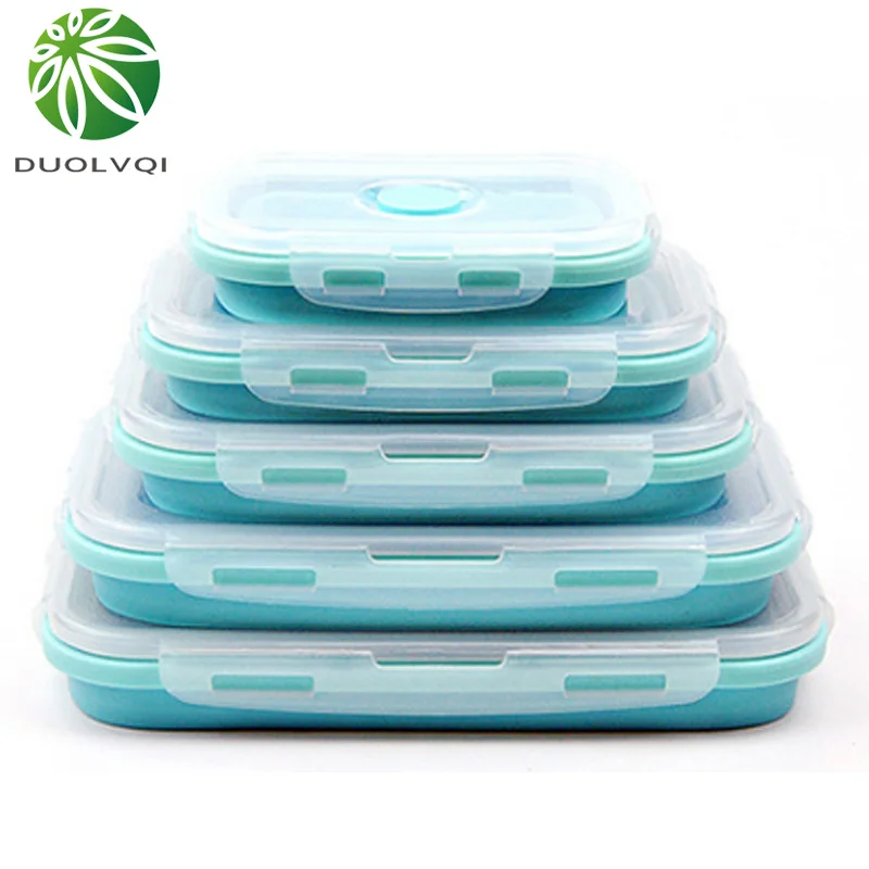

Duolvqi 3/4PCS Set Foldable Silicone Food Lunch Box Fruit Salad Storage Food Box Container Dinnerware Conveniently Lunch Box