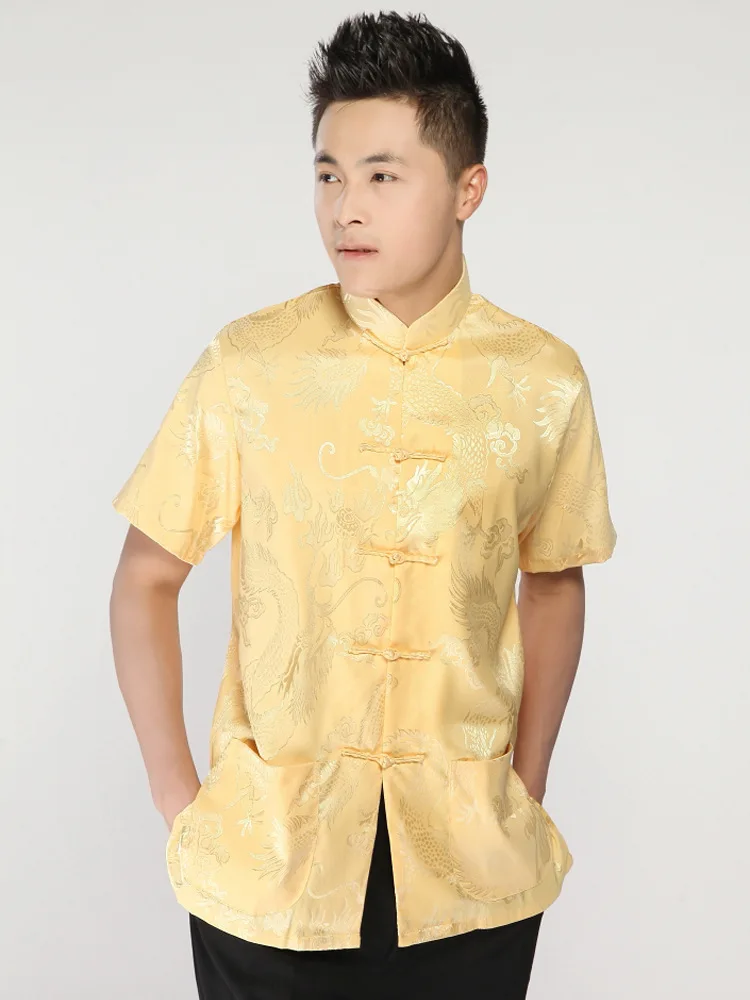 И Slae Бренд Новое поступление Китайская традиционная Мужская дракон Кунг фу рубашки Топы M L XL XXL 3XL MS2015039