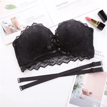 

Sexy Lace Floral Padded Underwear Seamless Lace Up Bra Women Drawstring Push Up Bras