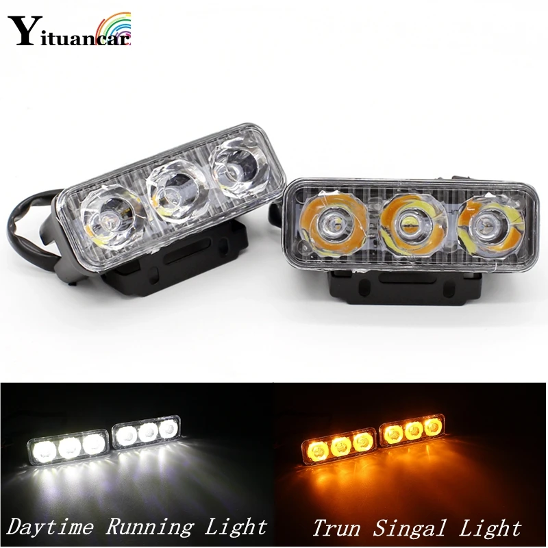 

Yituancar 2Pcs/Set 9W 87MM LED DRL Daytime Running Light DC12V White Amber Turn Signal Steering Car Styling Waterproof Work Lam