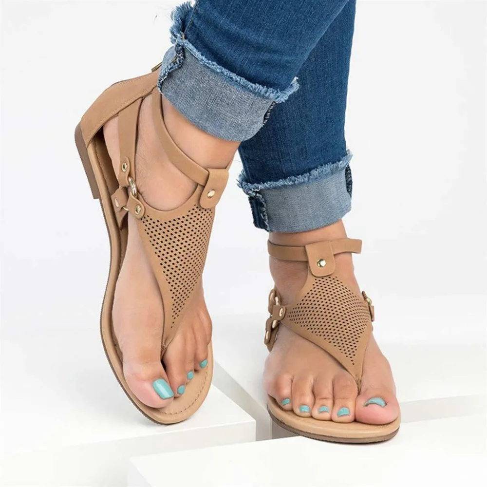 Flats casual shoes woman sandals female 2019 fashion lighted flat with women shoes solid clip toe hollow women sandals plus size (14)