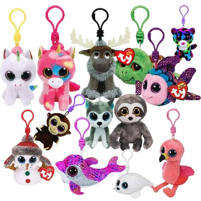 

50PCS/Lot Wholesale Big Eyes Plush Clip 4" 9cm Keychain Cat Dog Owl Unicorn Stuffed Animal Doll Kids Toy S1271
