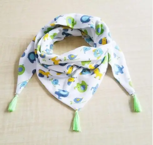 New Spring Autumn Girls Triangle Scarves Cotton and Linen Bibs Boys Girls Scarf Bibs Toddler Children Neck Wear Baby Scarf - Цвет: blue elephant