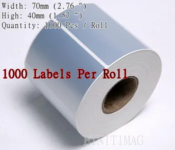 

Sticker label 70mmx40mm(1.57")x1000Sheet/Roll Thermal Transfer Silver PET Label Waterproof Tearproof Oilproof Barcode Label