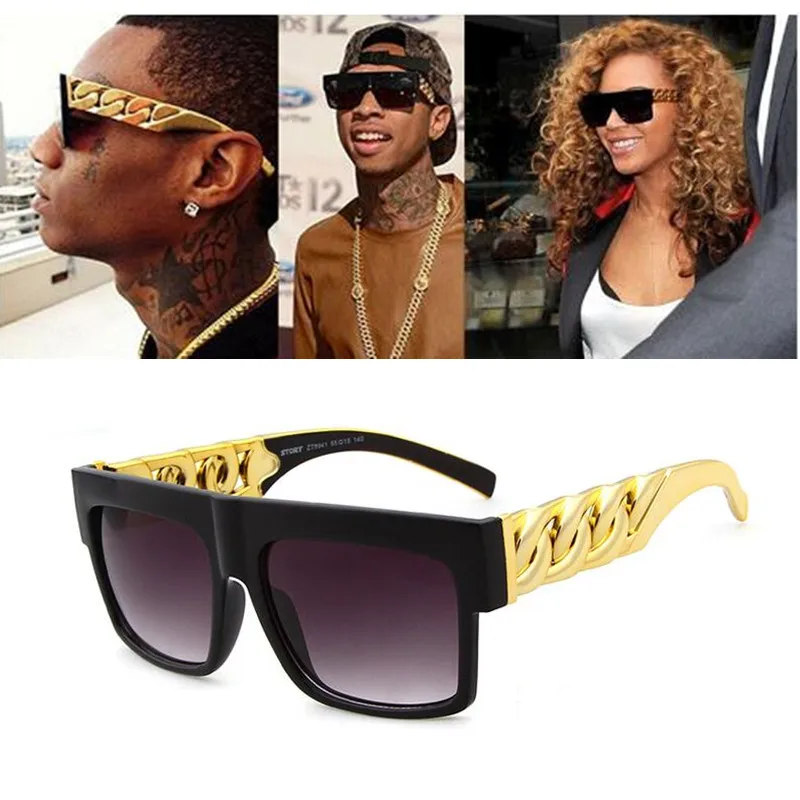 Модные солнцезащитные очки в стиле знаменитостей в стиле Ким Кардашьян Бейонсе с золотой металлической цепочкой, Винтажные Солнцезащитные очки в стиле хип-хоп, zonnebril dames