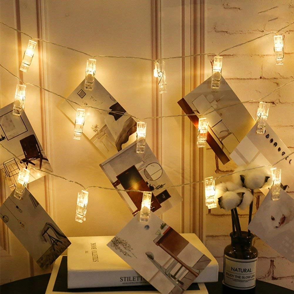 birthday party Warm White Photo Clip LED string lights 6m 40 photo clips lights Battery Powered for Christmas Day