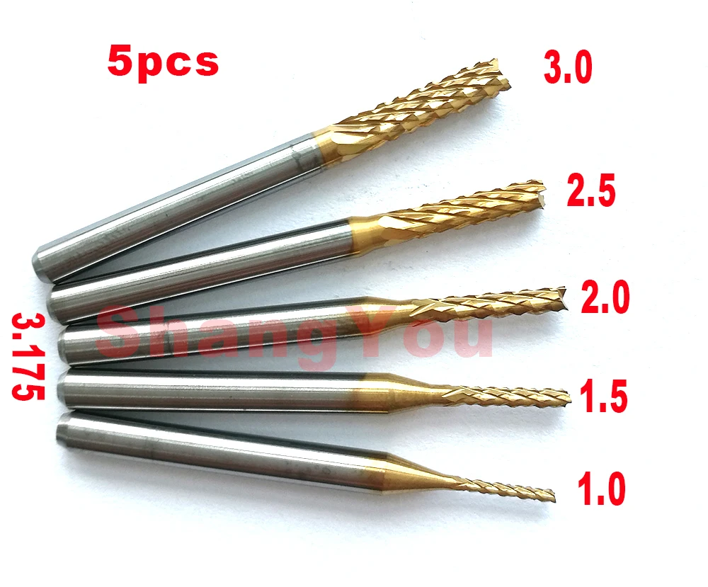 

Free Shipping 5pcs 1.0-3.0MM Titanium Coated PCB Endmill Cutter Router, CNC Bits for PCB Down Clean Cutting, Millinging