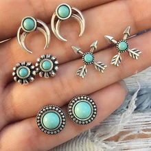 4 пары античное серебро с голубым камнем серьги Бохо набор богемский этнический стиль серьги-гвоздики в форме Стрелки серьги женские Bijoux подарок