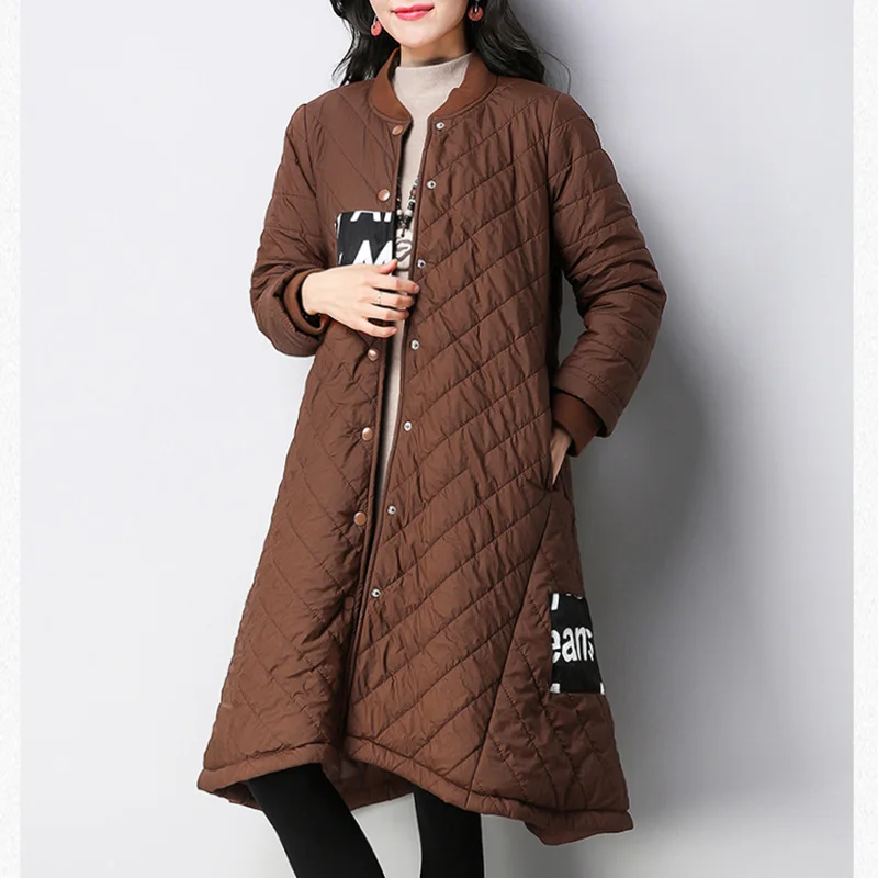 

2019 Autumn Winter Cotton Jacket Women Long Coat New Plus Size Single-breasted Slim Fit Cotton Coat Irregular Clothing Female