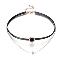 Дизайн восковой веревки и звеньев цепи Двухслойное женское ожерелье из нержавеющей стали эмаль римская цифра кристалл кулон ожерелье