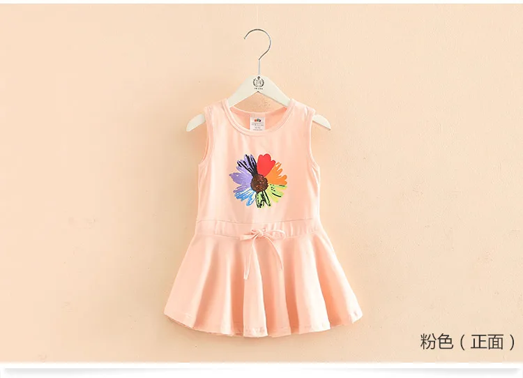 2018 Summer 2-10 Years Children Birthday Oil Painting Cartoon Big Flowe Print Princess Waist Drawstring Kids Girl Flower Dress (3)