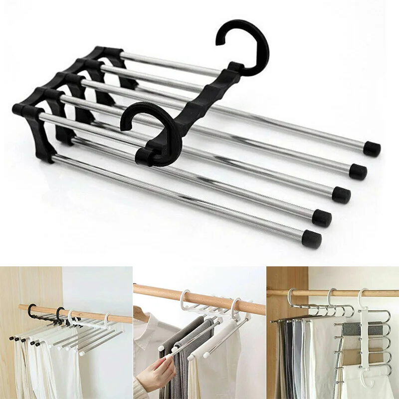 

2 Pcs Pants Rack Shelves 5 in 1 Multifunctional Storage Trousers Hangers Space Saving P7Ding