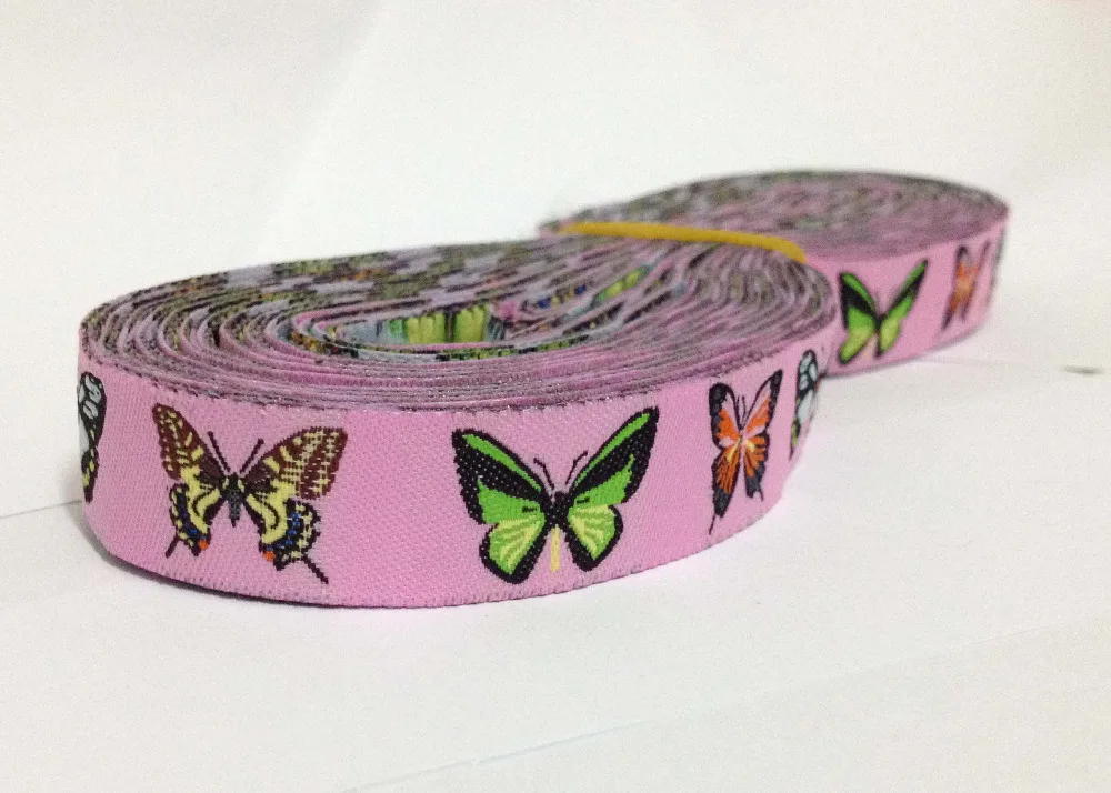 [lucky ZERZEEMOOY wholesale 5/8'' (16mmx10yards) 100% Polyester Woven Jacquard Ribbon Pink butterfly zakka ribbon | Дом и сад