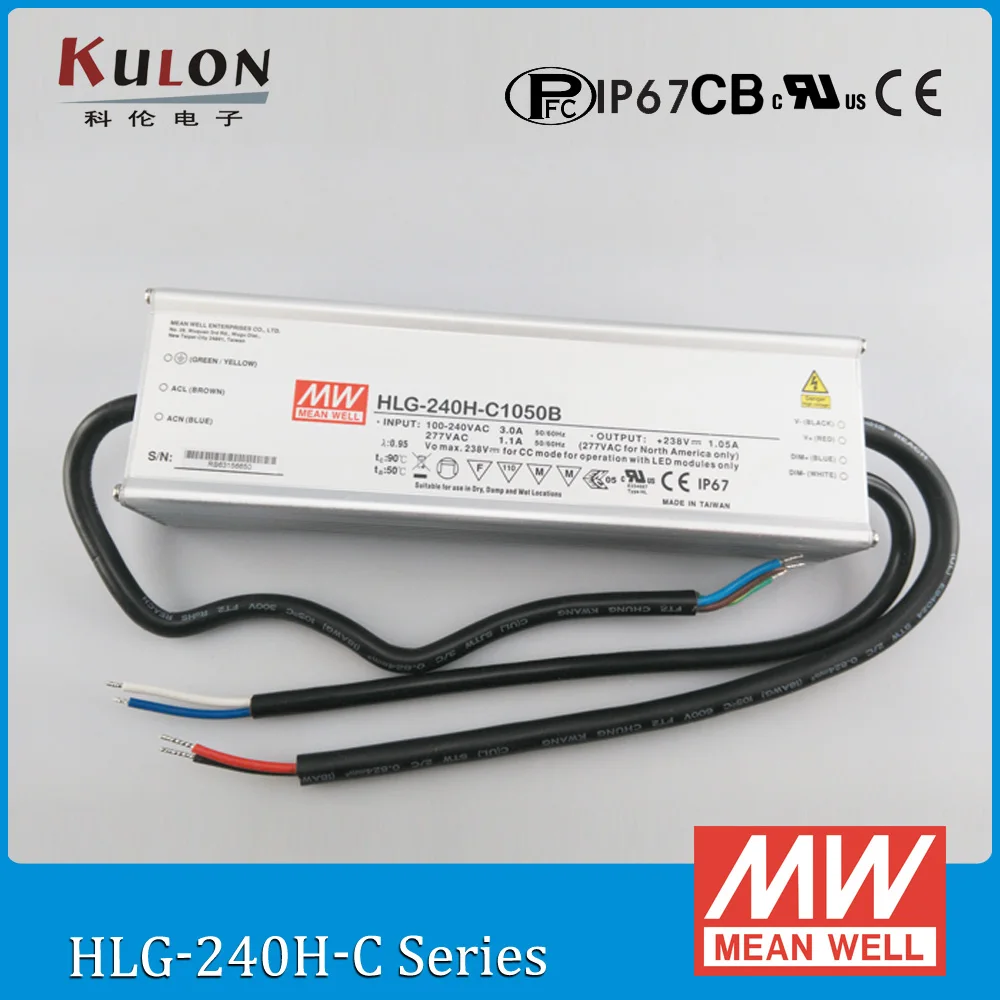 Original Meanwell HLG-240H-C1050B constant current LED driver 1050mA 240W dimming high power supply PFC IP67