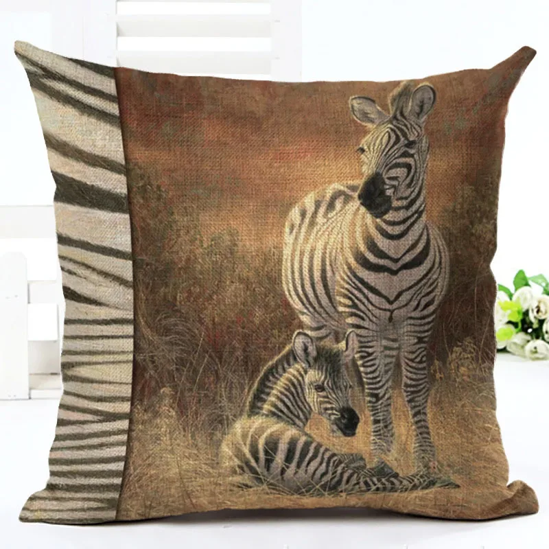 

Cute Cartoon Giraffe Printing Cushion Cover Cotton Linen Zebra Horse Throw Pillow Case For Sofa Dog Parrot Cushion Cover