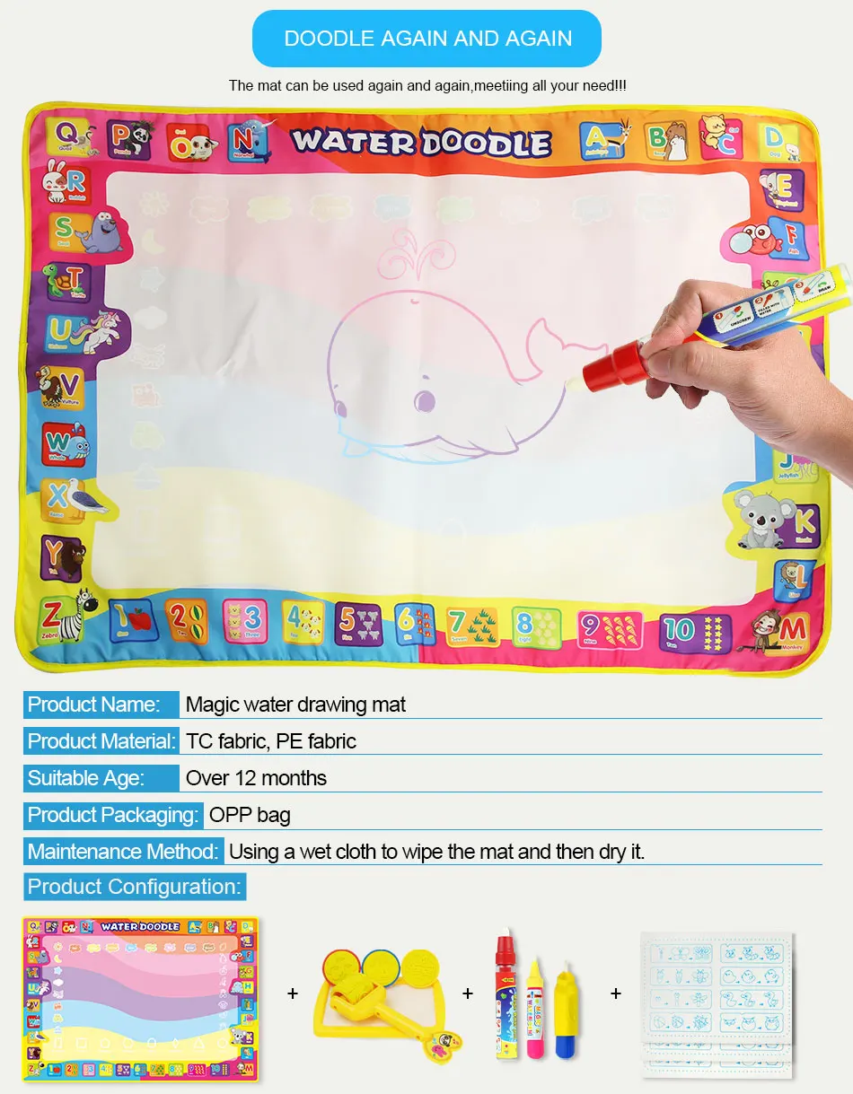98,5*70 см Большой размер магический водный коврик для рисования с 3 волшебными ручками и штамп набор для рисования доска каракули коврик развивающие игрушки для детей