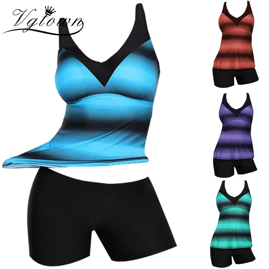 

VGTOWN Plus Size 5XL Women Two Pieces Swimwear Tankini Sets Stripe Beach Wear Large Size Women swimming Bathing Suit