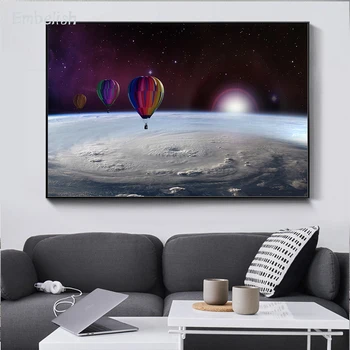 

Embelish 1 Pieces HD Canvas Landscape Paintings For Living Room Hot Air Balloon On Space Large Wall Posters Home Decor Picture