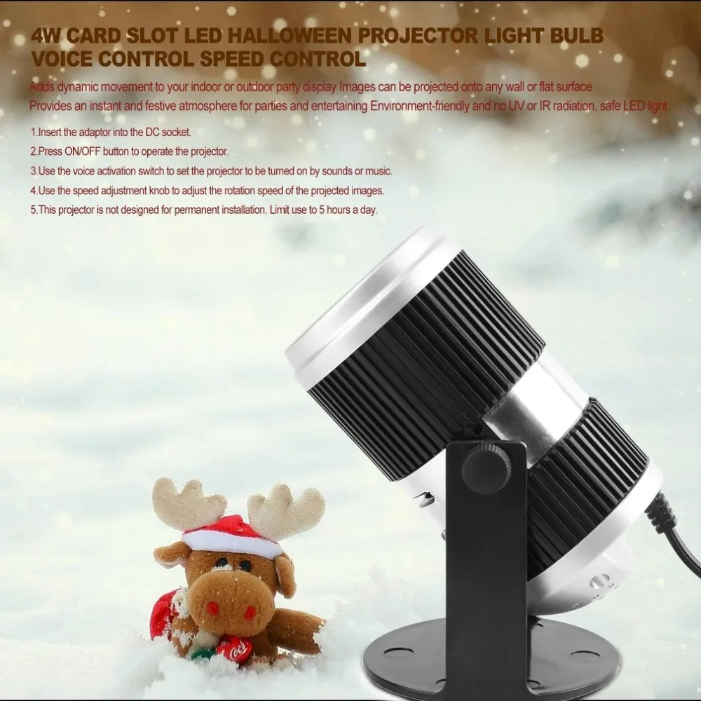 

2pcs 4W Card Slot LED Halloween Projector Light Bulb Voice Control Speed control LED Lamp for Party Holiday Decoration-E
