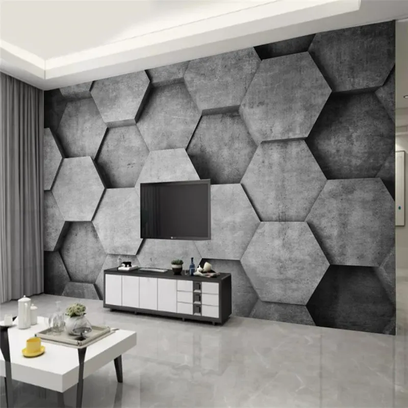 

Custom 3d wallpaper creative retro 3d hexagon cement wall background wall - high-grade waterproof material